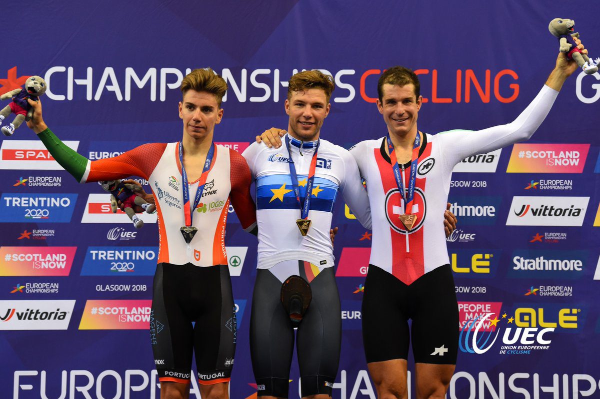 Il podio del Campionato Europeo Inseguimento di Glasgow