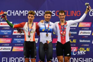Il podio del Campionato Europeo Inseguimento di Glasgow