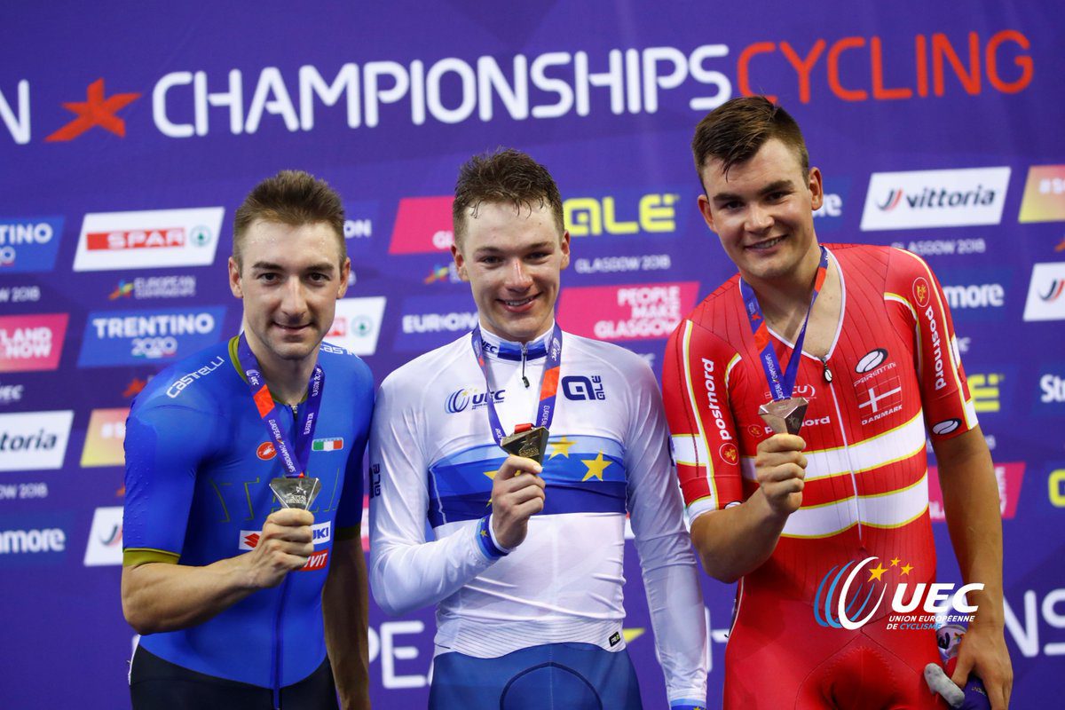 Il podio del Campionato Europeo Omnium di Glasgow