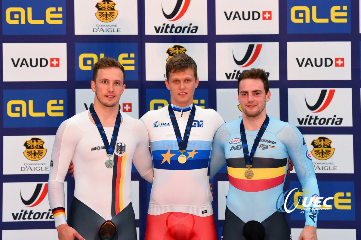 Il podio dei Campionati Europei Chilometro da fermo Under 23