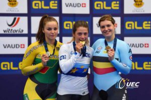 Il podio dei Campionati Europei Velocità Donne Under 23