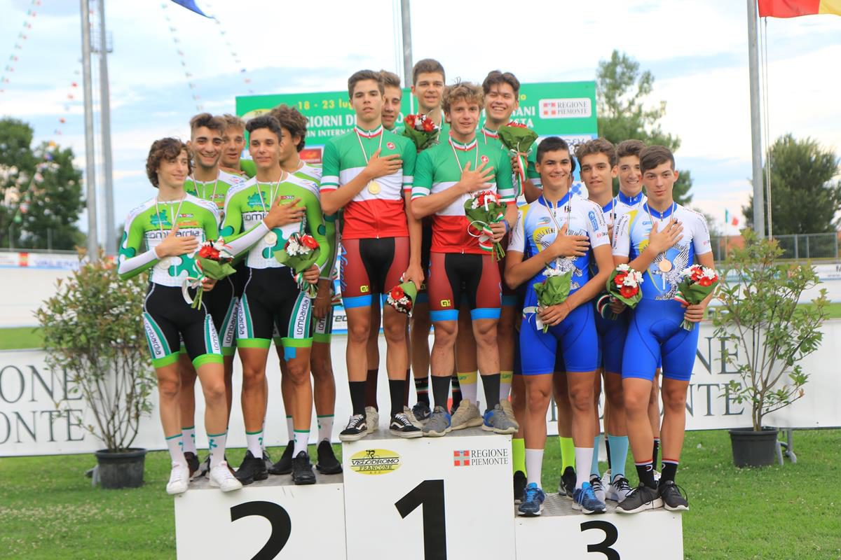 Il podio del Campionato Italiano Inseguimento a squadre Allievi