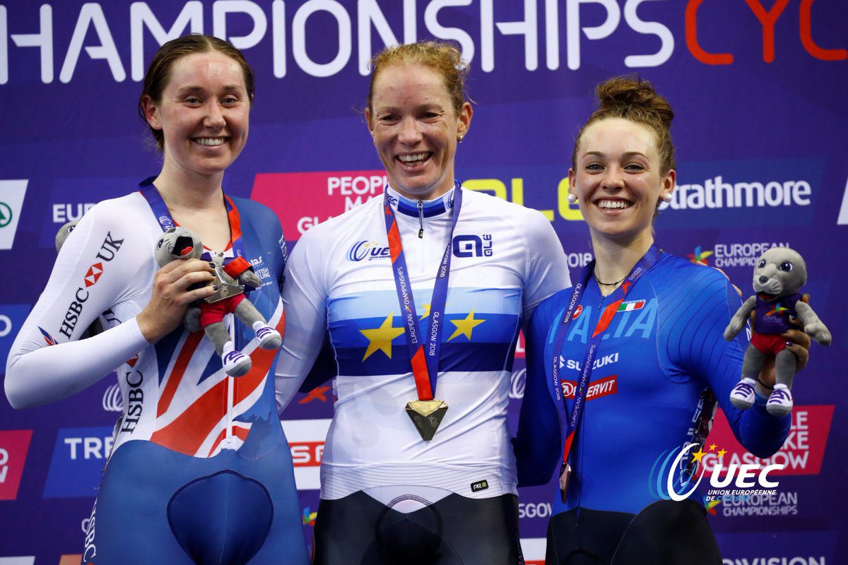 Il podio del Campionato Europeo Omnium femminile