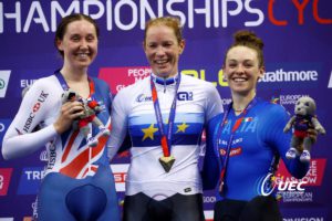 Il podio del Campionato Europeo Omnium femminile