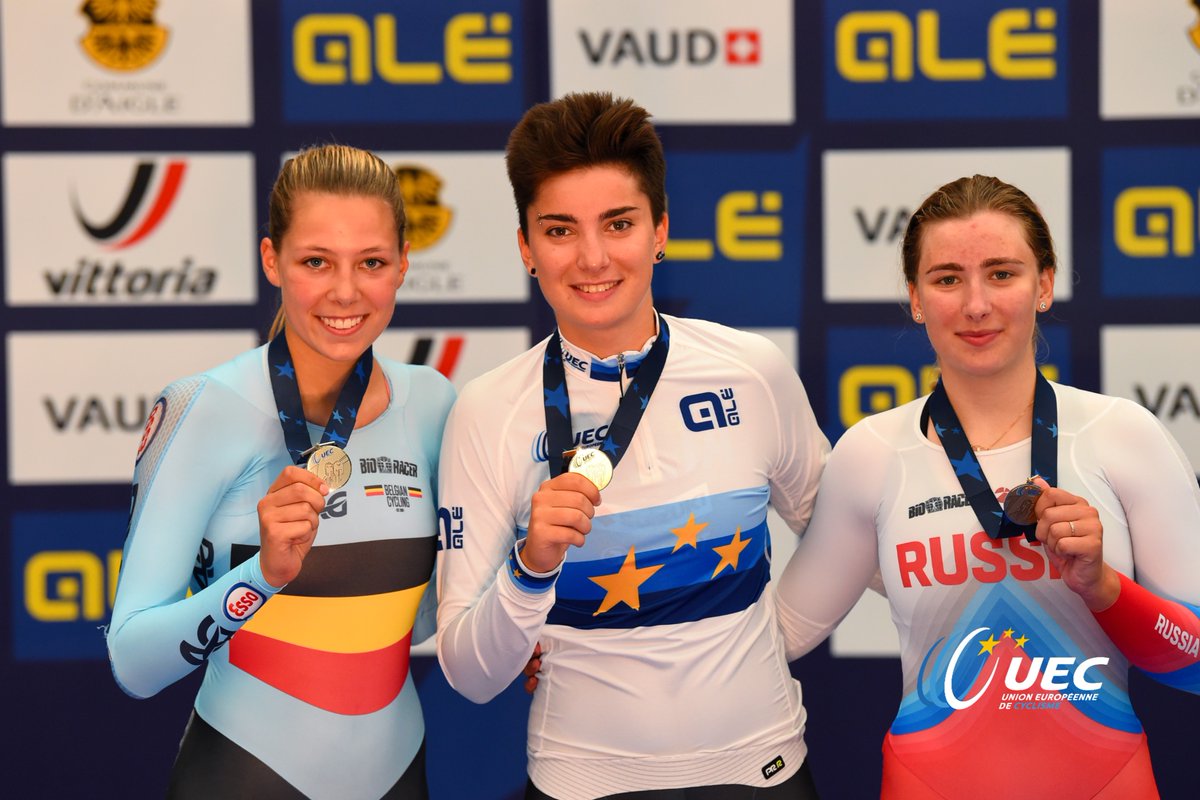 Il podio dei Campionati Europei Scratch Donne Junior