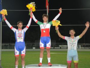 Il podio del Campionato Italiano Keirin Juniores 2018 (foto Rodella)