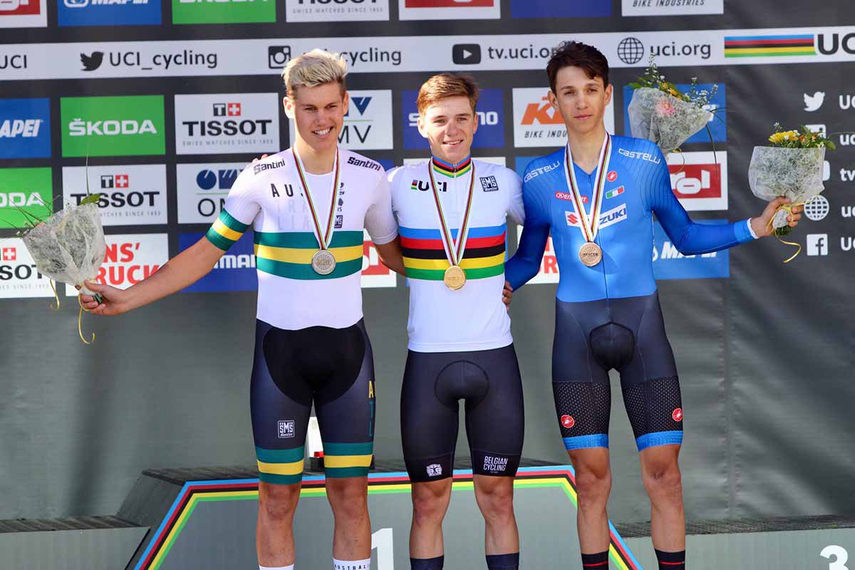 Il podio del Campionato del Mondo a cronometro Juniores Innsbruck 2018