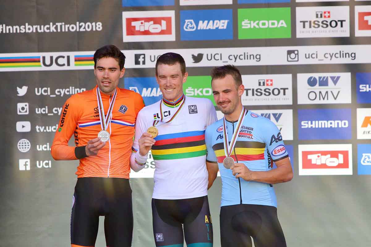 Il podio del Campionato del Mondo a cronometro Professionisti di Innsbruck 2018