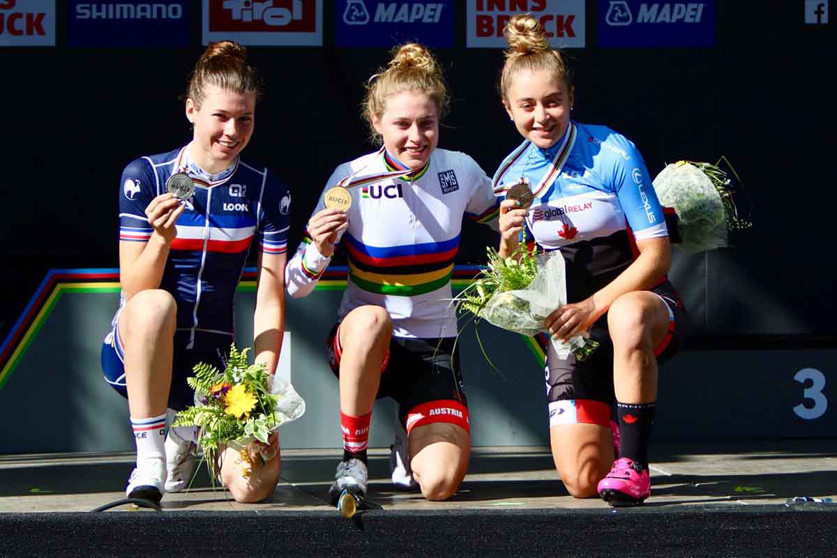 Il podio della prova in linea del Mondiale Donne Junior di Innsbruck 2018