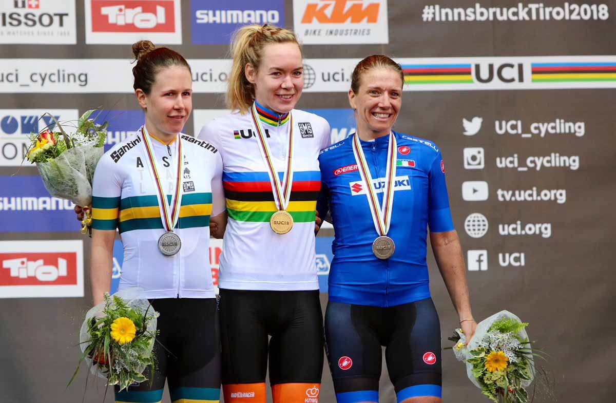 Il podio del Campionato del Mondo Donne Elite Innsbruck 2018