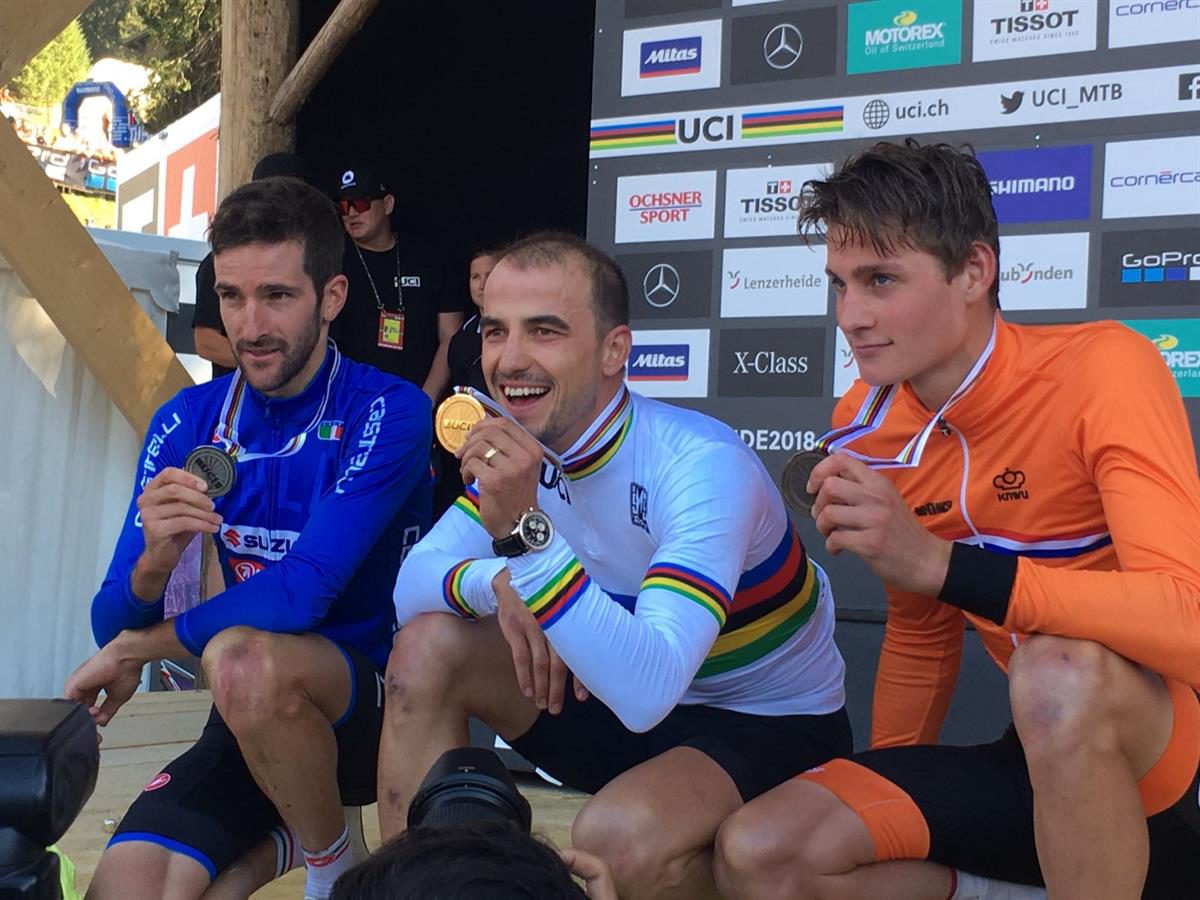Il podio del Mondiale XCO maschile 2018