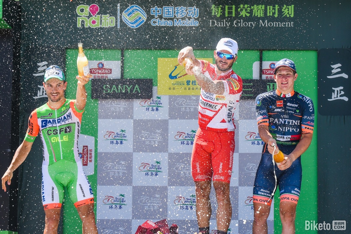 Il podio della settima tappa del Tour of Hainan 2018