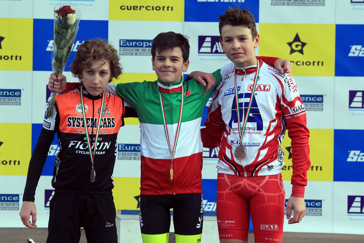 Il podio del Campionato Italiano Ciclocross Esordienti 1° anno vinto da Matteo Gabelloni
