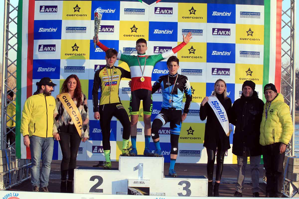 Il podio del Campionato Italiano Ciclocross Allievi 2° anno vinta da Ettore Loconsolo (foto Fabiano Ghilardi)