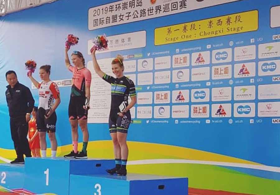 Il podio della prima tappa del Tour of Chongming Island