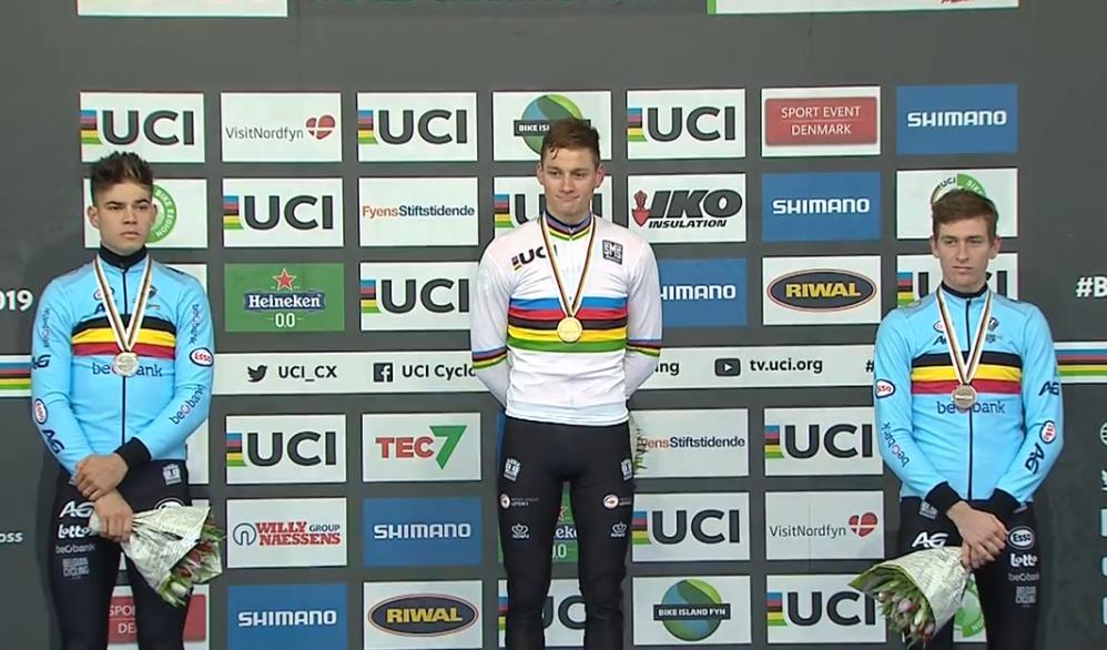 Il podio del Campionato del Mondo di Ciclocross Elite 2019 a Bogense