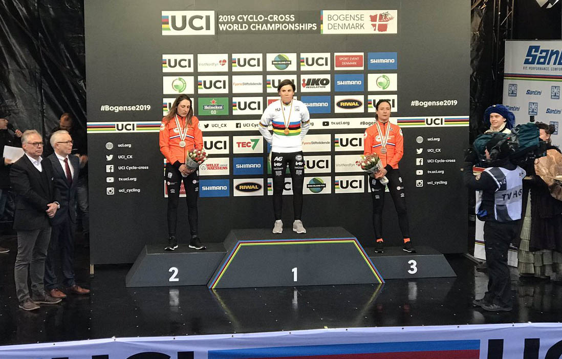 Il podio del Campionato del Mondo di Ciclocross Donne Elite 2019 a Bogense