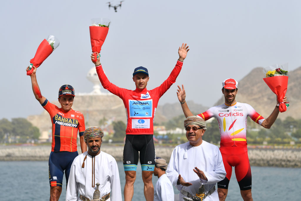 Il podio finale del Tour of Oman 2019 vinto da Alexey Lutsenko