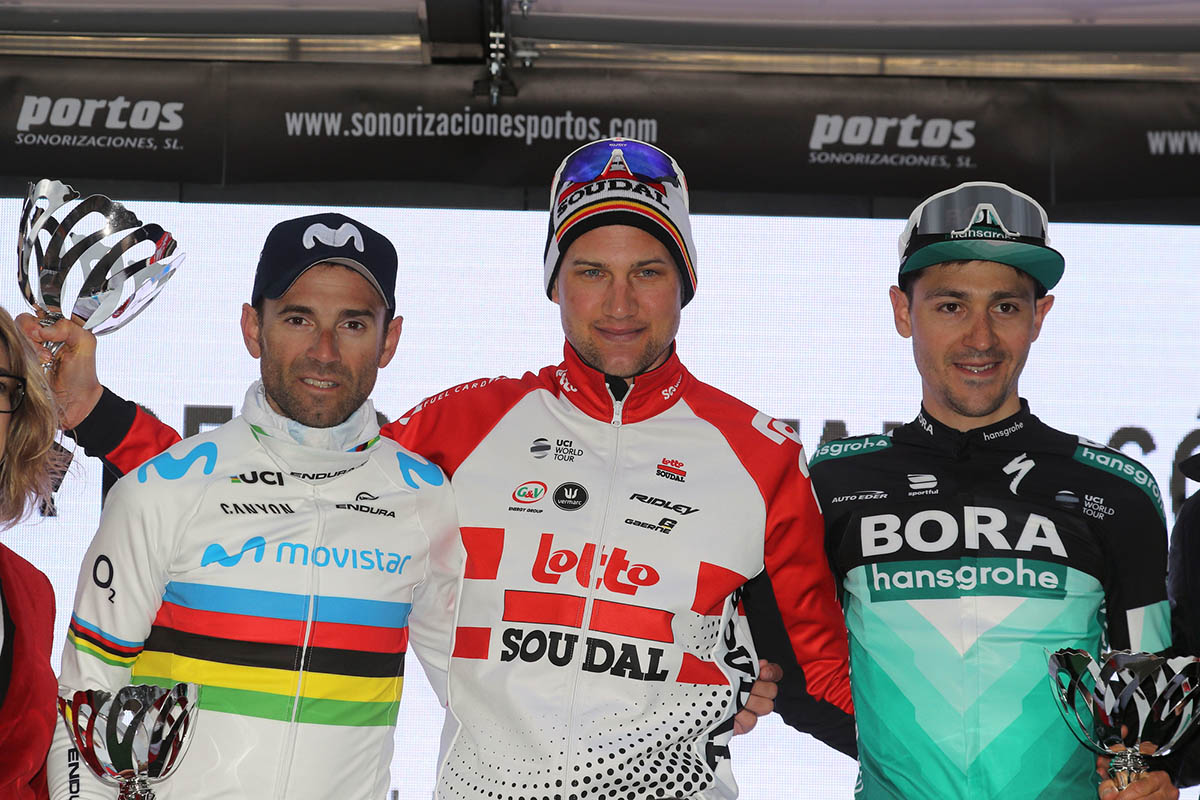 Il podio del Trofeo de Tramuntana, terza prova della Challenge Mallorca 2019 vinta da Tim Wellens
