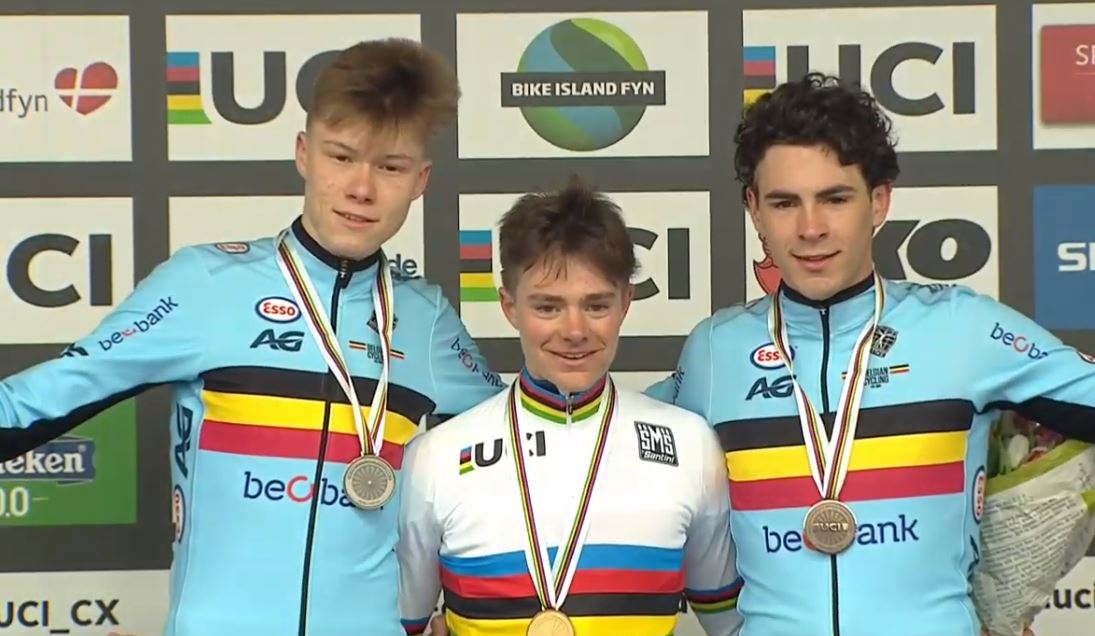 Il podio del Campionato del Mondo di Ciclocross Juniores 2019 a Bogense