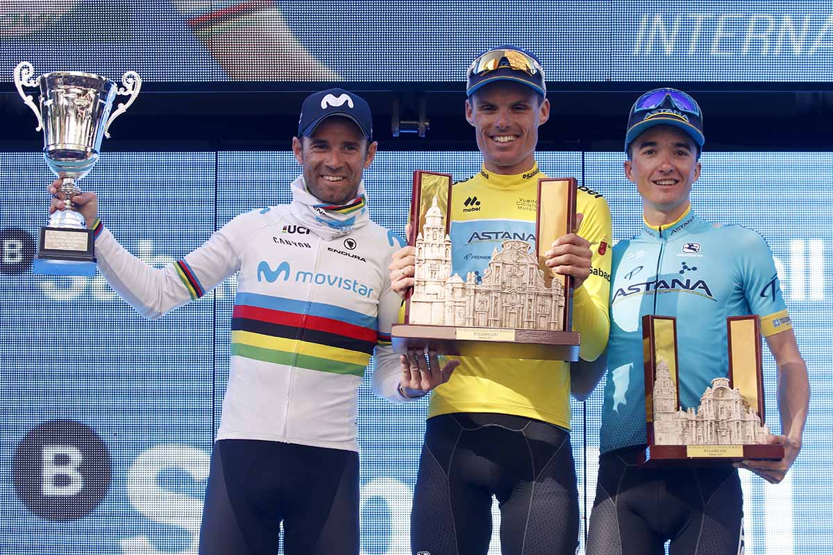Il podio finale della Vuelta Ciclista a la Region de Murcia 2019 vinta da Luis Leon Sanchez