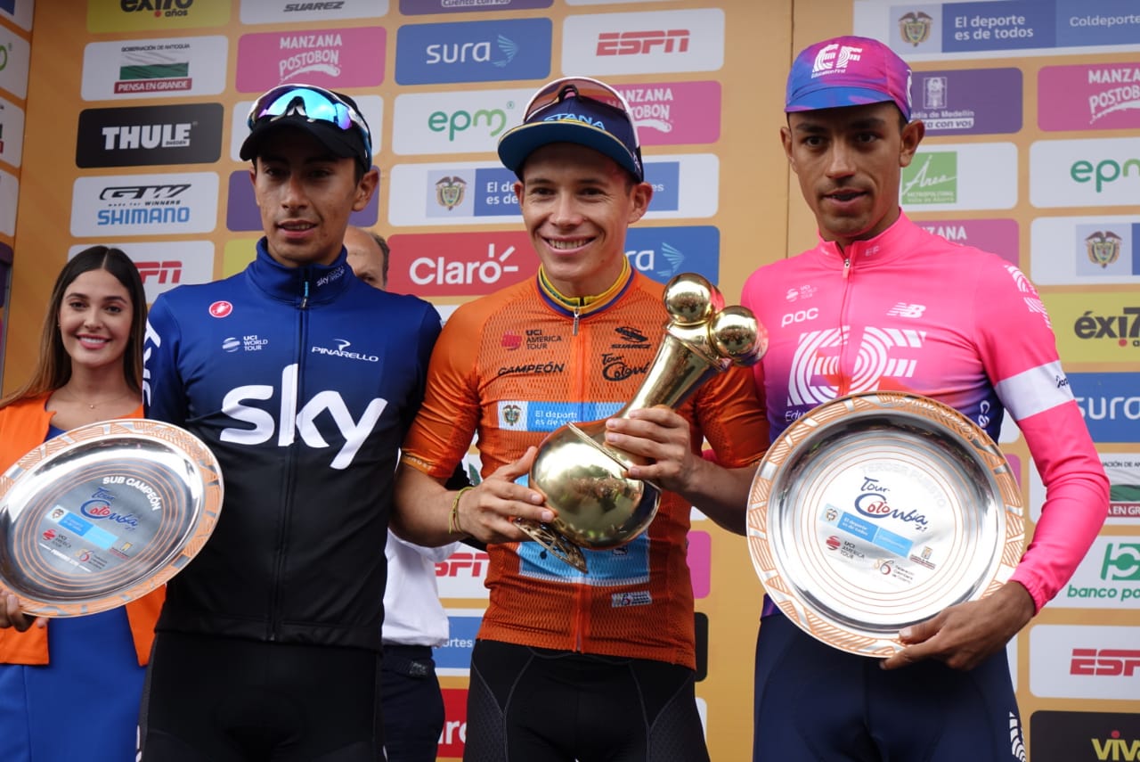 Il podio finale del Tour Colombia 2019 vinto da Miguel Angel Lopez