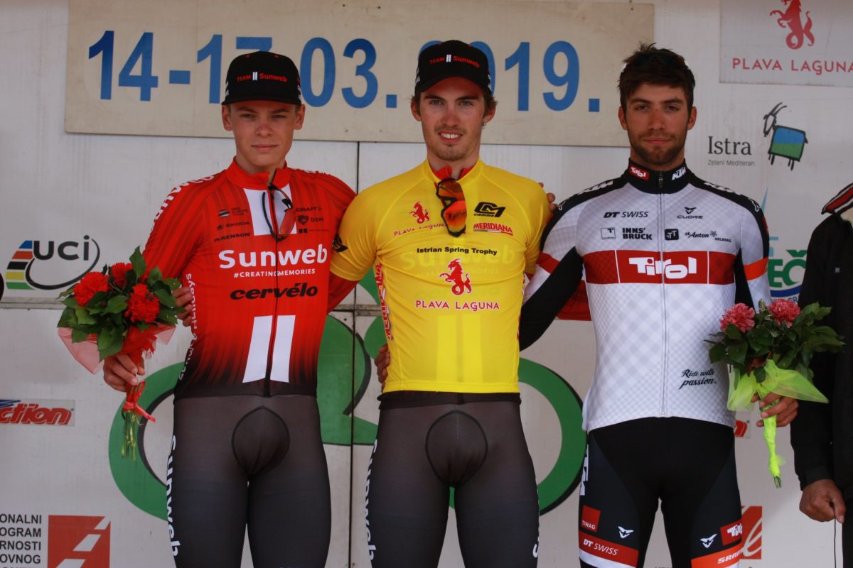 Il podio del prologo dell'Istrian Spring Trophy 2019