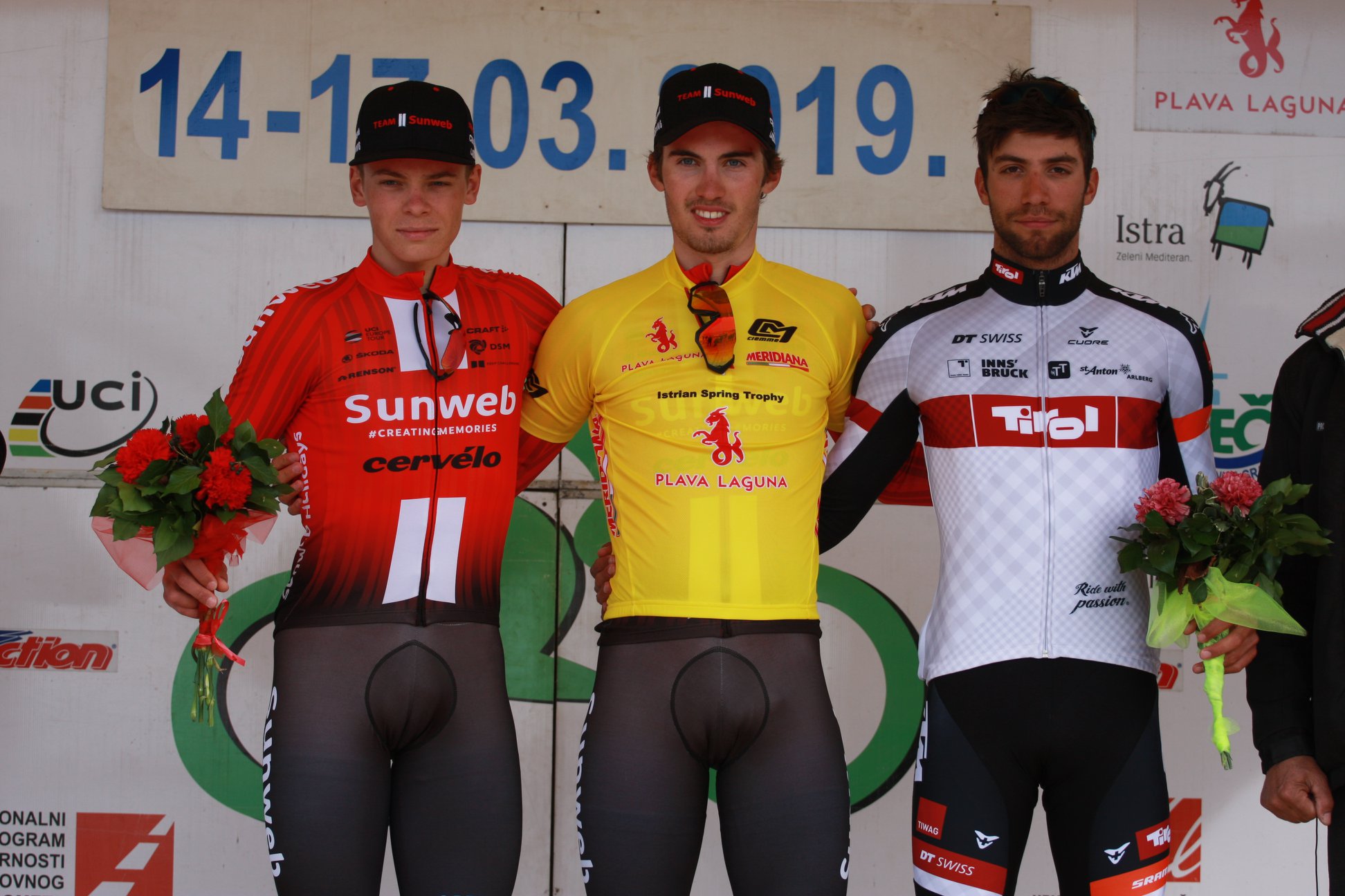 Il podio del prologo dell'Istrian Spring Trophy 2019