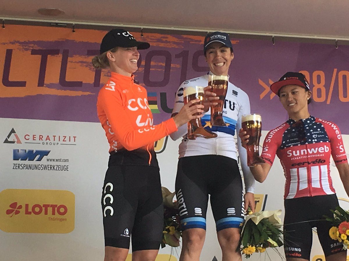 Il podio della seconda tappa del Lotto Thüringen Ladies Tour vinta da Marta Bastianelli