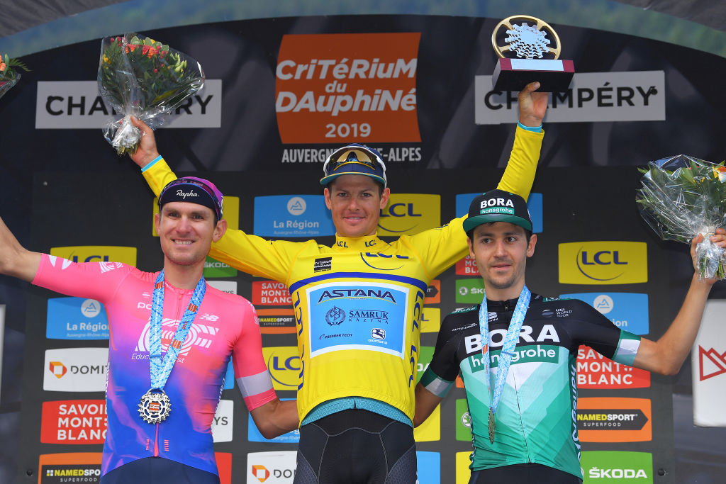 Il podio finale del Criterium du Dauphine 2019 (foto Tim de Waele/Getty Images)