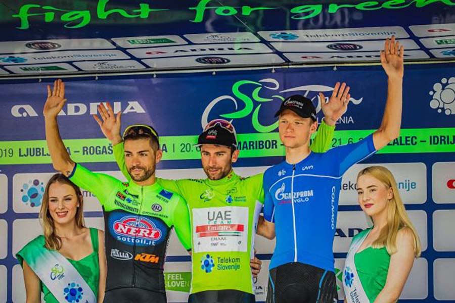 Il podio finale del Tour of Slovenia 2019 vinto da Diego Ulissi
