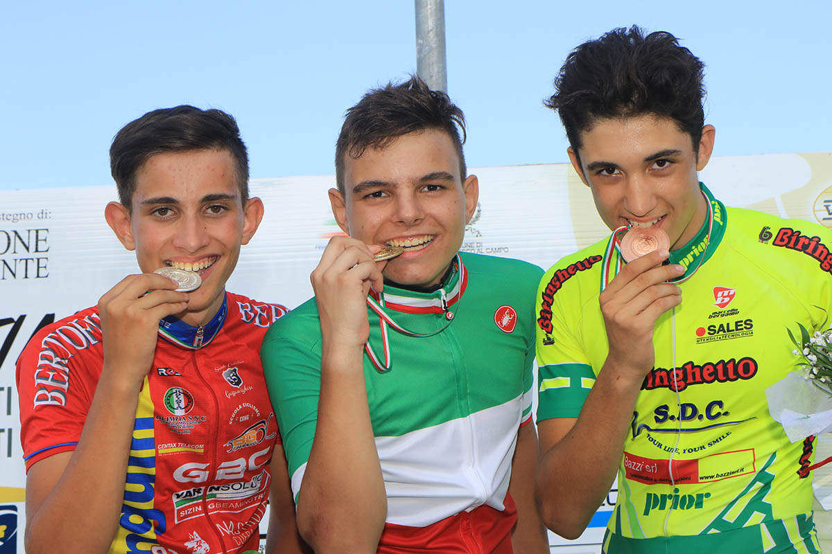 Il podio del Campionato Italiano Omnium Endurance Esordienti 2019 (foto Fabiano Ghilardi)