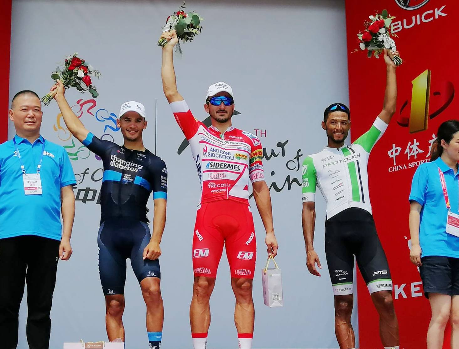 Il podio della quinta tappa del Tour of China I 2019