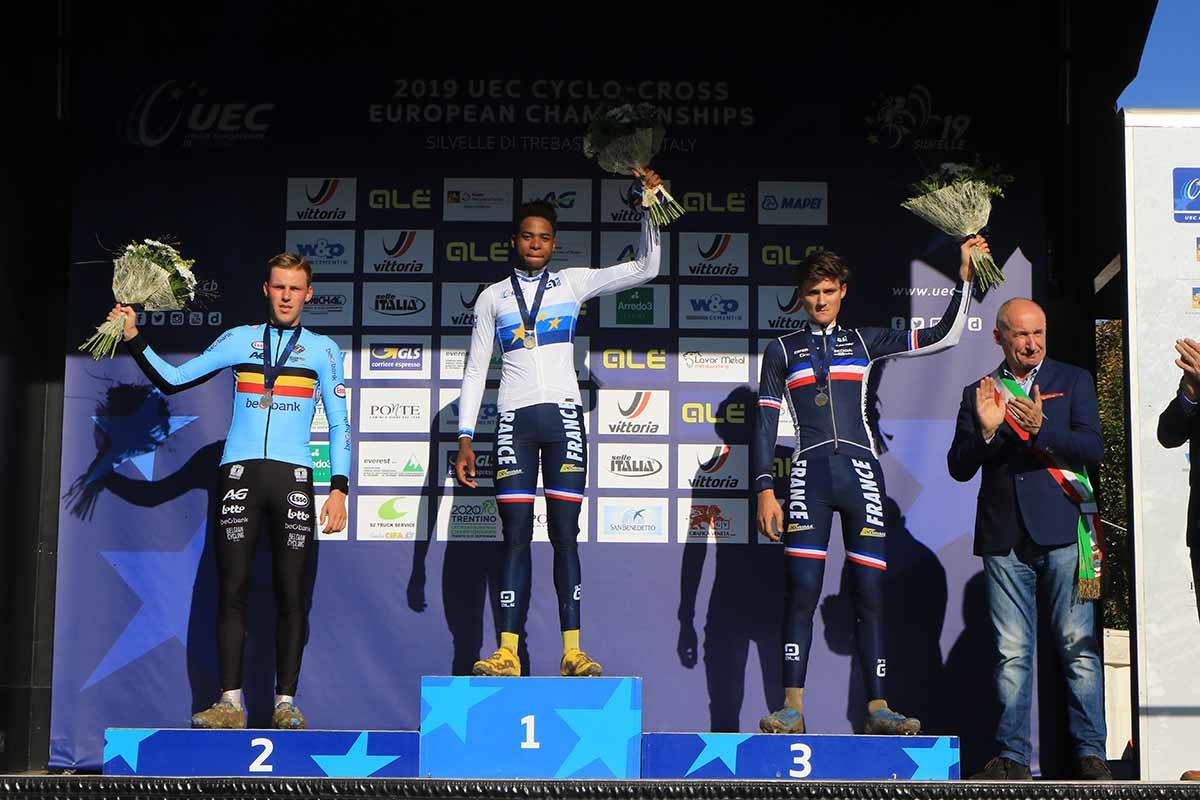 Il podio del Campionato Europeo Ciclocross Under 23 a Silvelle (foto Fabiano Ghilardi)