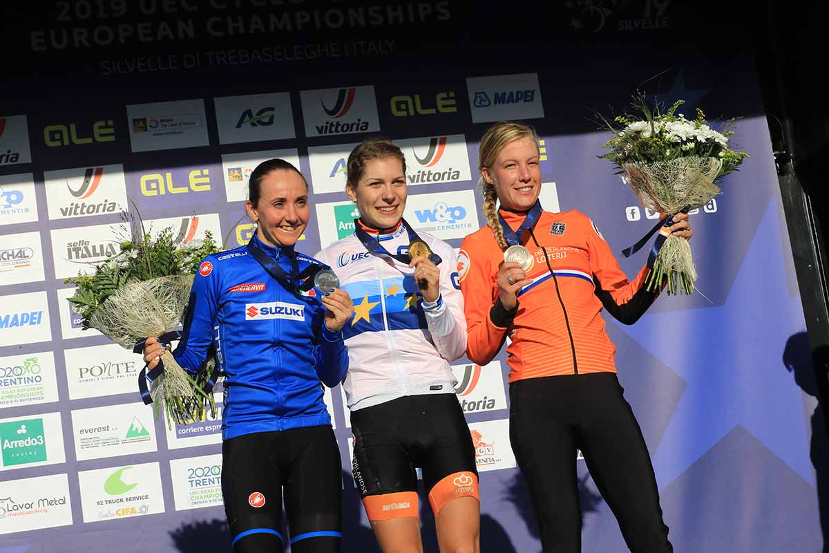 Il podio del Campionato Europeo Ciclocross Donne Elite a Silvelle (foto Fabiano Ghilardi)