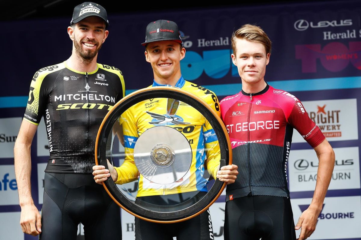 Il podio finale dell'Herald Sun Tour 2020 vinto da Jai Hindley (foto Con Chronis)