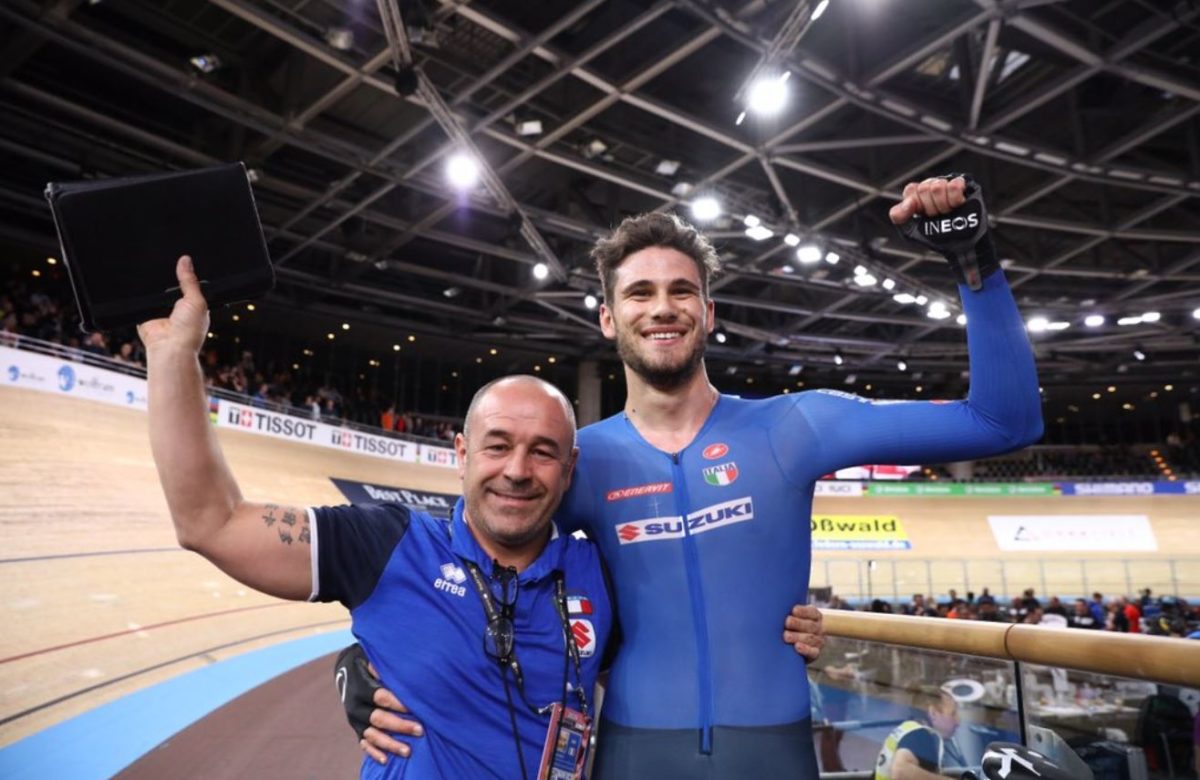 Il CT Marco Villa con Filippo Ganna a Berlino