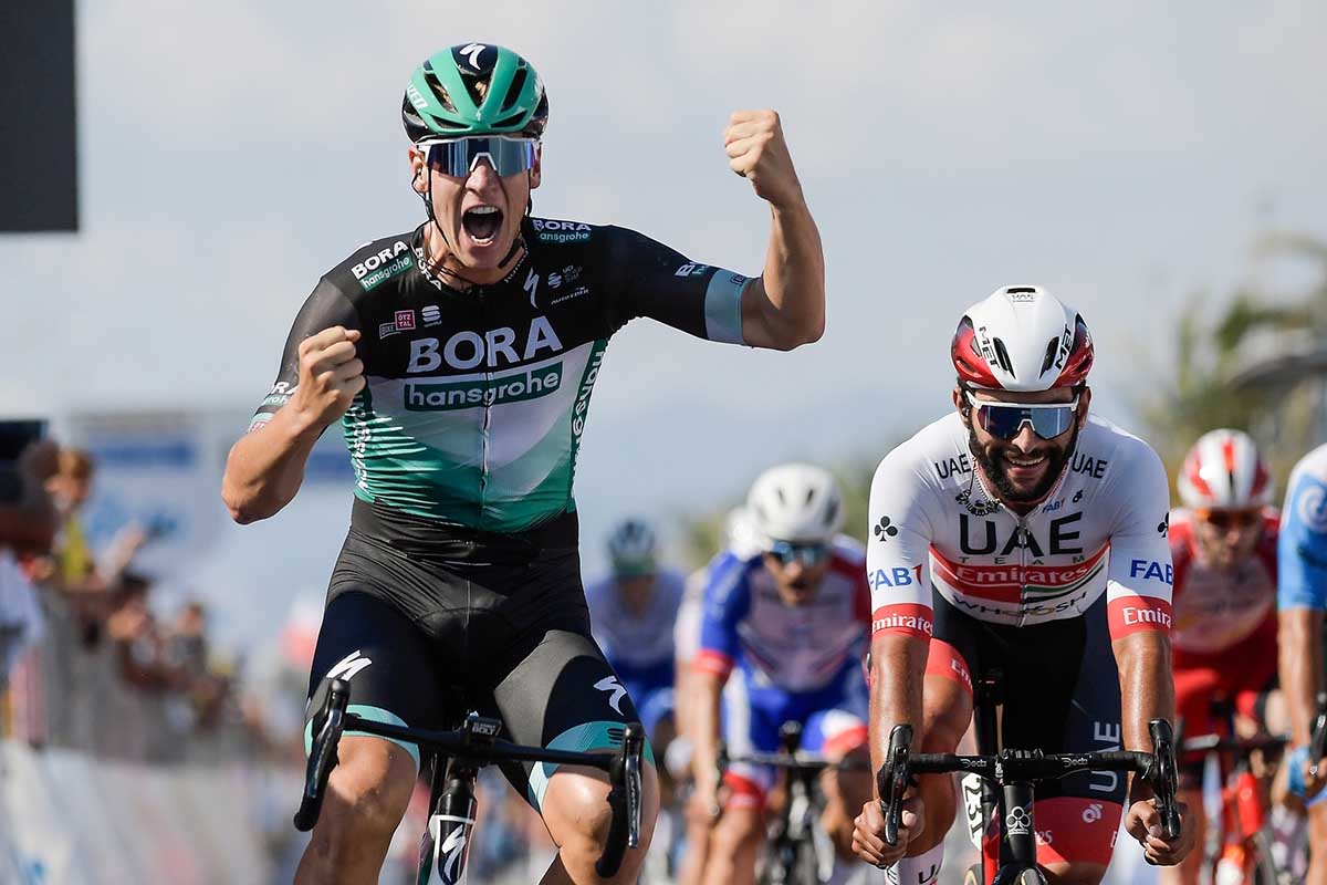 Pascal Ackermann vince la prima tappa della Tirreno-Adriatico 2020 (foto LaPresse)