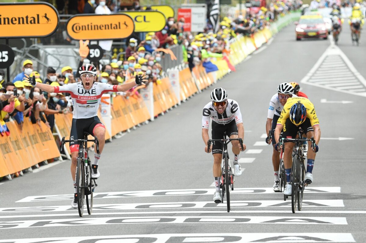 Tadej Pogacar vince la nona tappa del Tour de France 2020 (foto A.S.O./Alex Broadway)