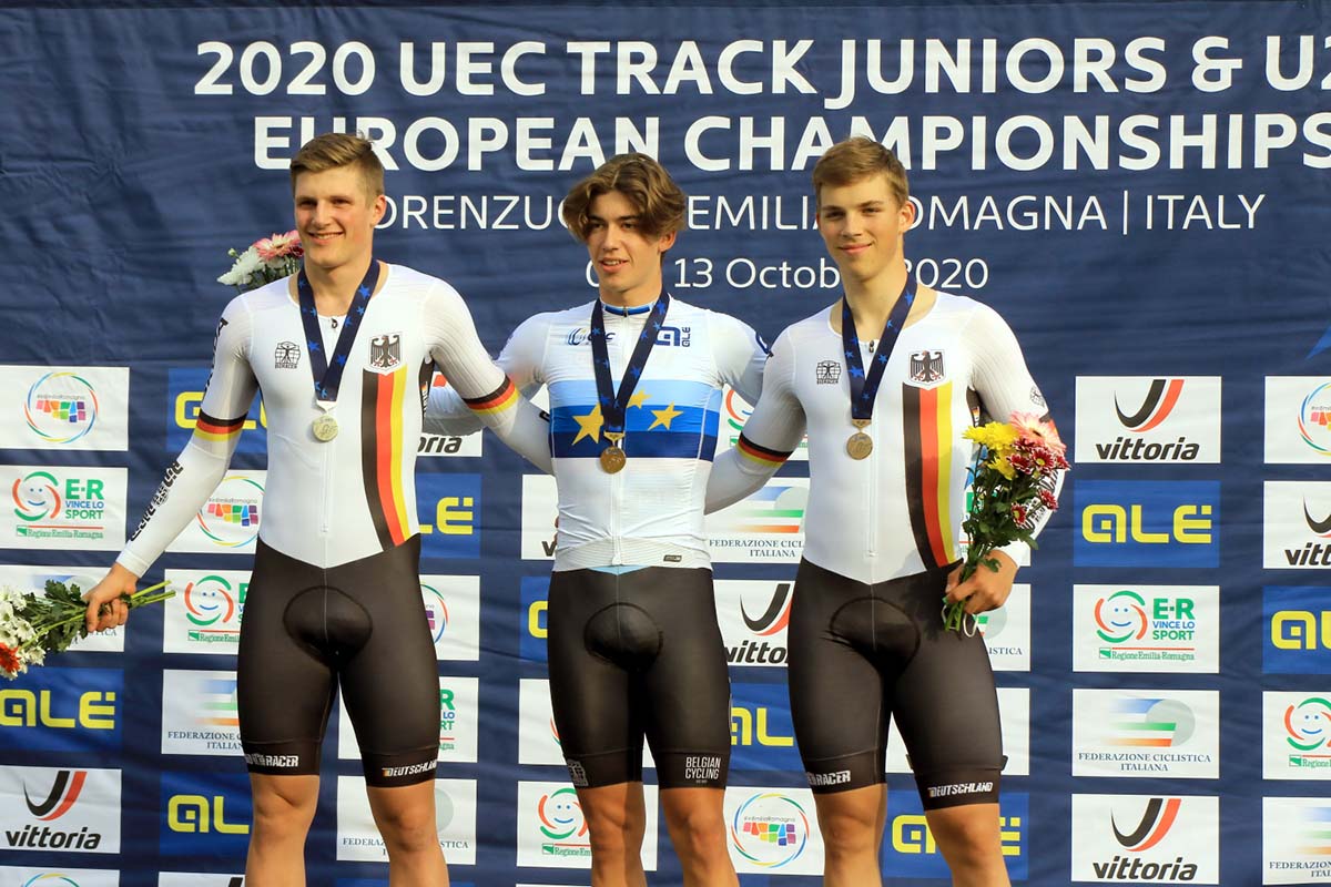 Il podio del Campionato Europeo Km cronometrato Juniores (foto Fabiano Ghilardi)