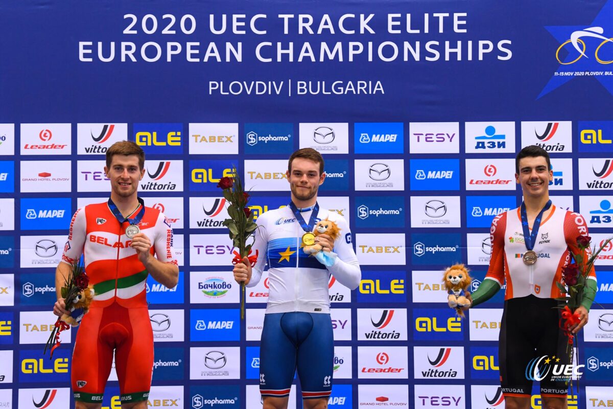 Il podio del Campionato Europeo Omnium Elite (foto UEC/BettiniPhoto)