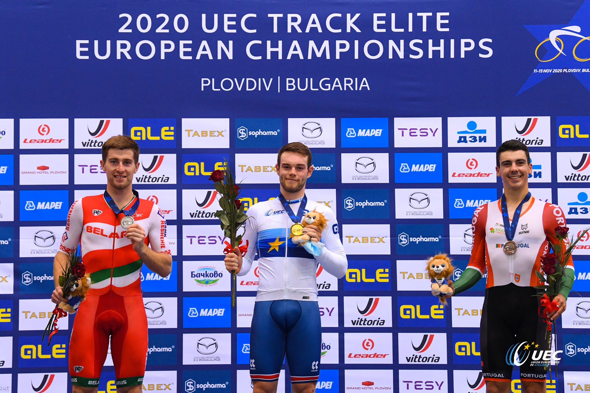 Il podio del Campionato Europeo Omnium Elite (foto UEC/BettiniPhoto)