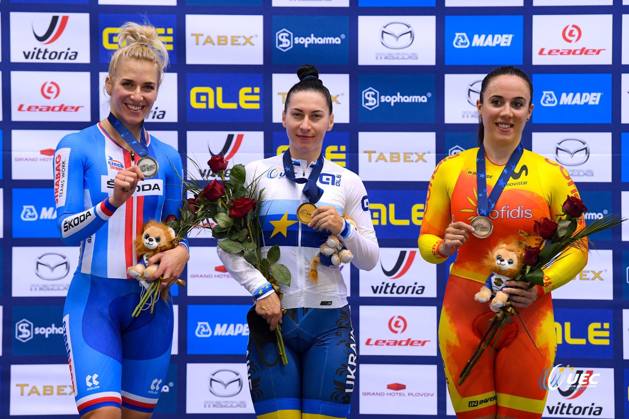 Il podio del Campionato Europeo Keirin Donne Elite 2020 (foto UEC/BettiniPhoto)