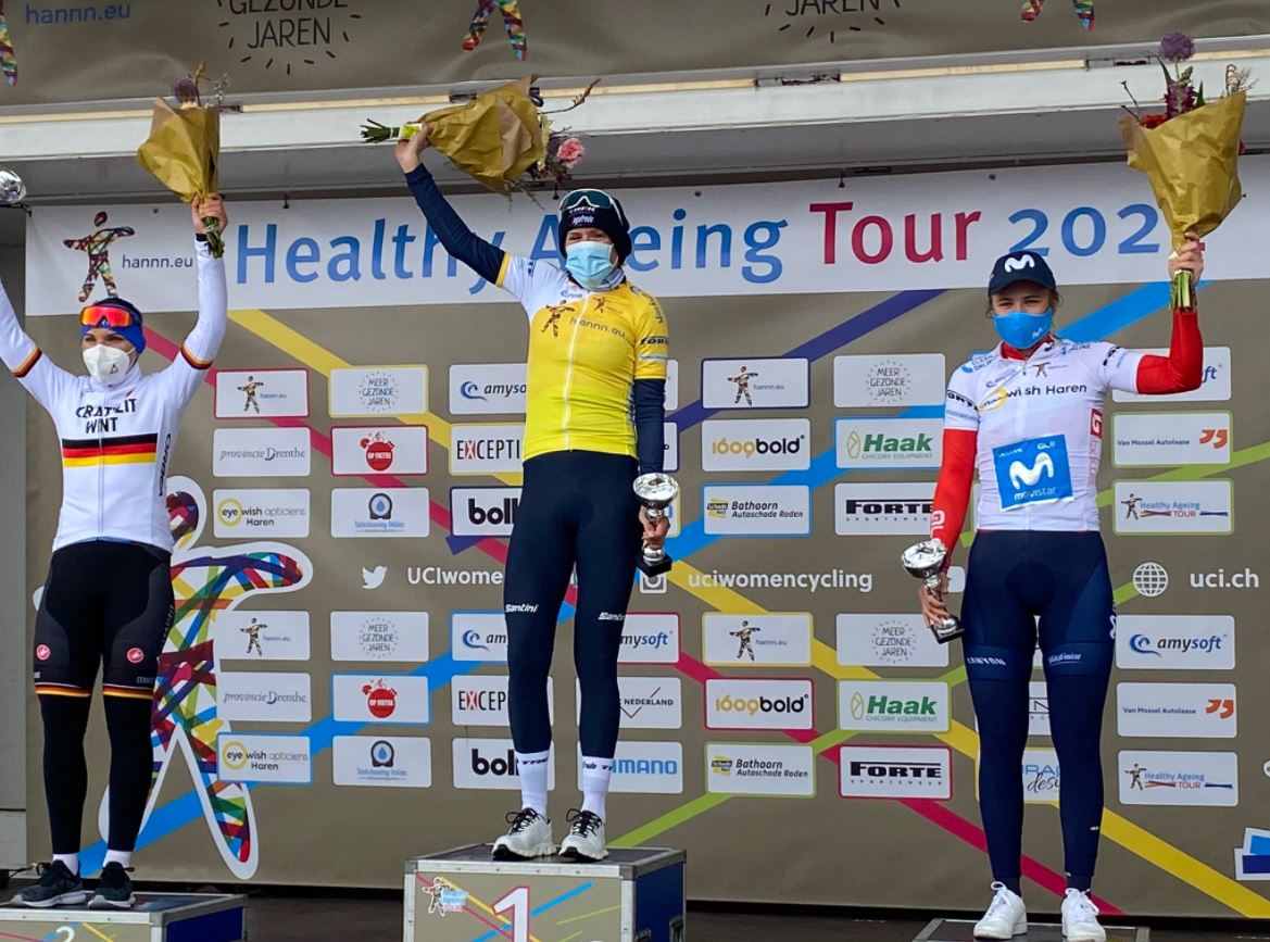 Il podio dell'Healthy Ageing Tour 2021 vinto da Ellen van Dijk