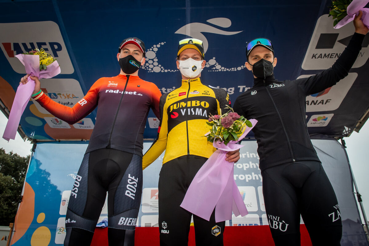 Il podio del prologo dell'Istrian Spring Trophy 2021