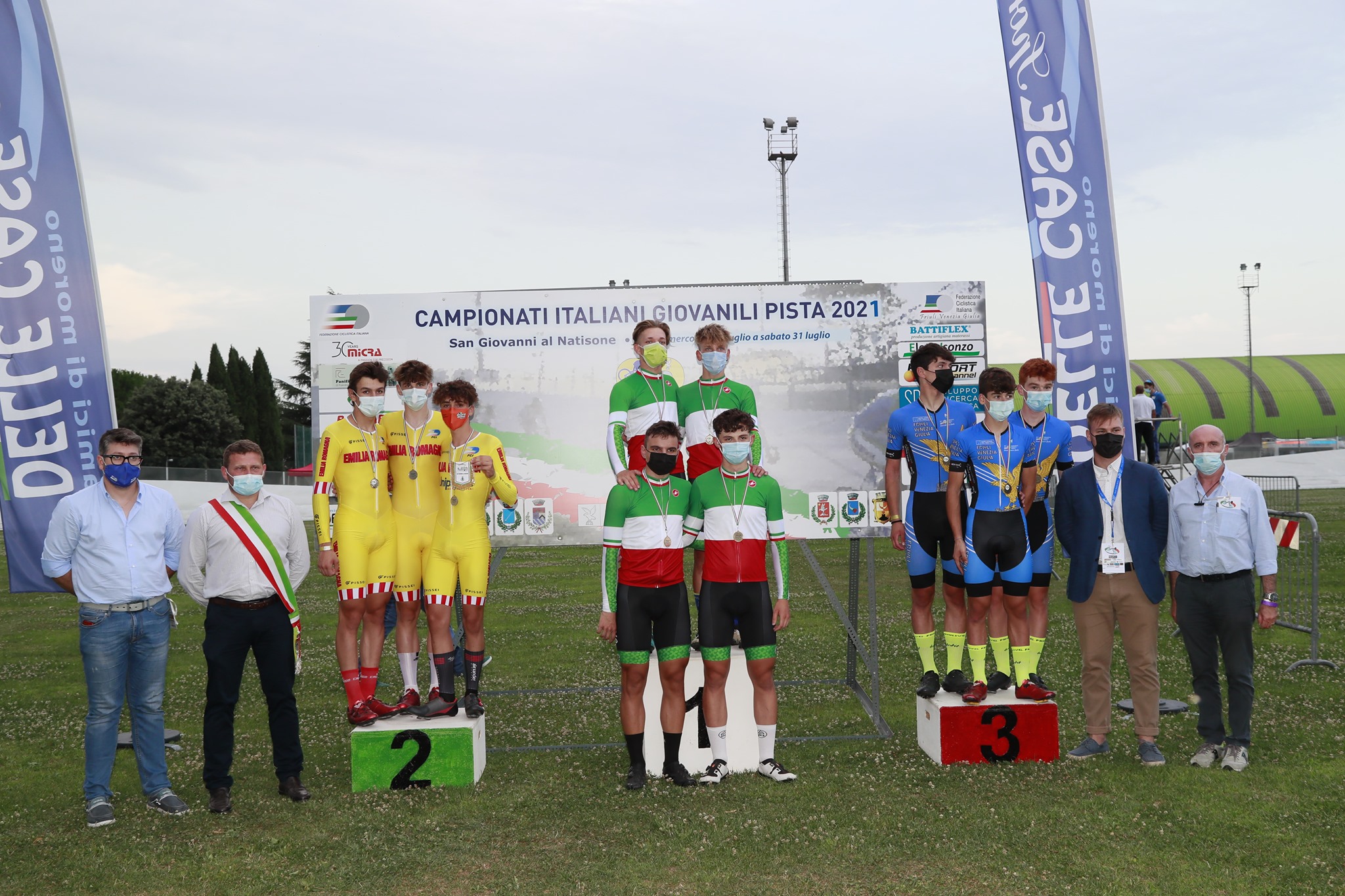 Il podio del Campionato Italiano della Velocità a squadre Allievi 2021