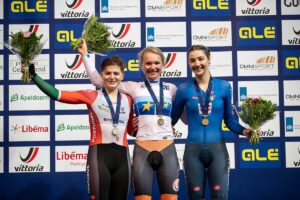 Il podio dell'Europeo Scratch Donne Under 23