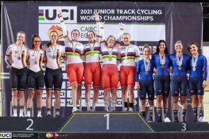 Il podio del Mondiale Donne Junior Velocità a squadre