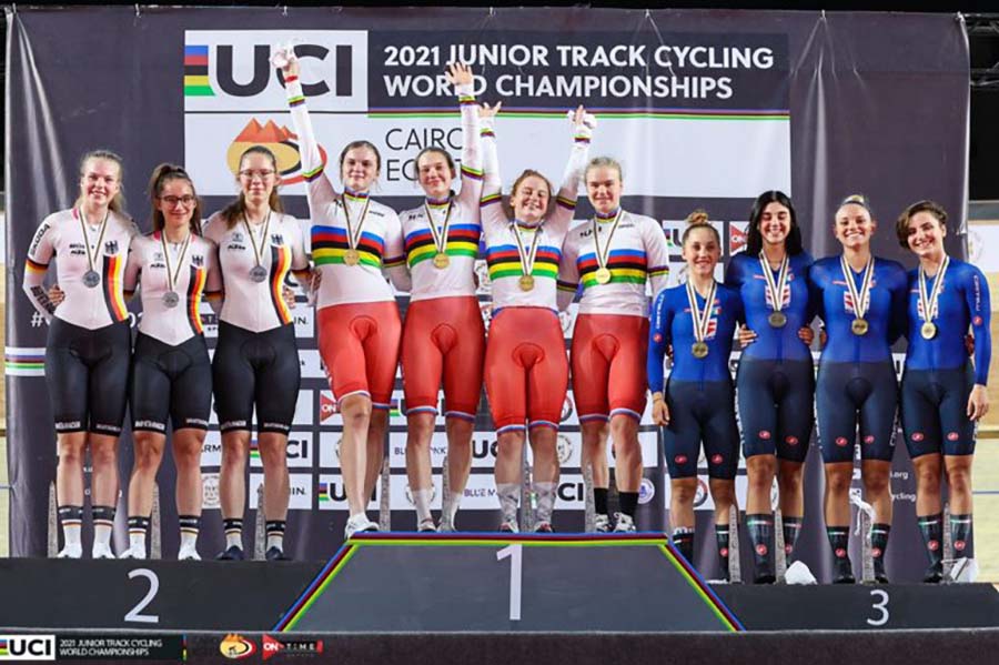 Il podio del Mondiale Donne Junior Velocità a squadre