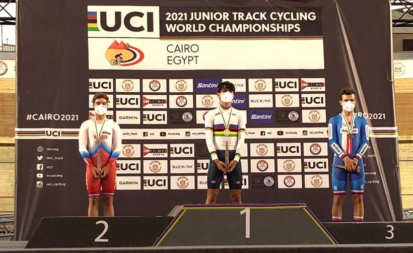 Il podio del Mondiali di Eliminazione Juniores 2021 a Il Cairo vinto da Belletta